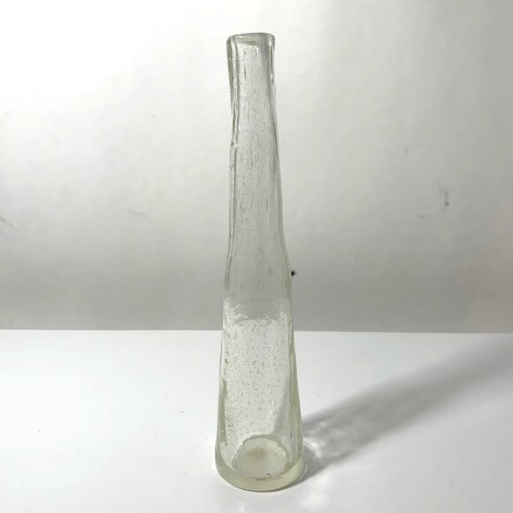 Handblown Clear Glass Bud Vase Organic Textured Surface Slim Tapered Neck - Picture 2 of 7
